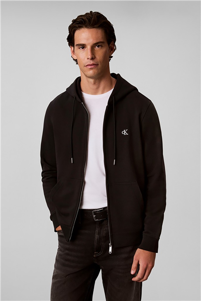 Calvin Klein Ls Eu 350Terry Mnogrm Fz Hoodie Erkek Kapüşonlu Sweatshirt Siyah