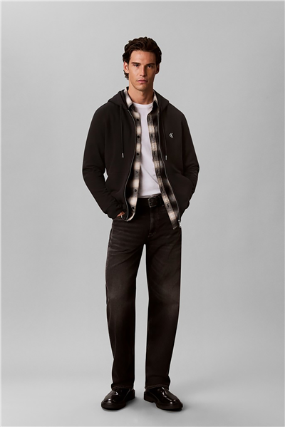 Calvin Klein Ls Eu 350Terry Mnogrm Fz Hoodie Erkek Kapüşonlu Sweatshirt Siyah