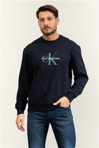 Calvin Klein LS Eu 350Terry Monologo Cn Swtsh Erkek Bisiklet Yaka Sweatshirt