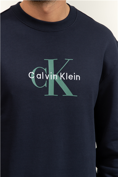 Calvin Klein LS Eu 350Terry Monologo Cn Swtsh Erkek Bisiklet Yaka Sweatshirt