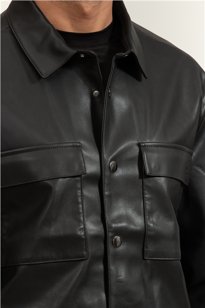 Calvin Klein LS Faux Leather Shirt Jacket Erkek Deri Mont
