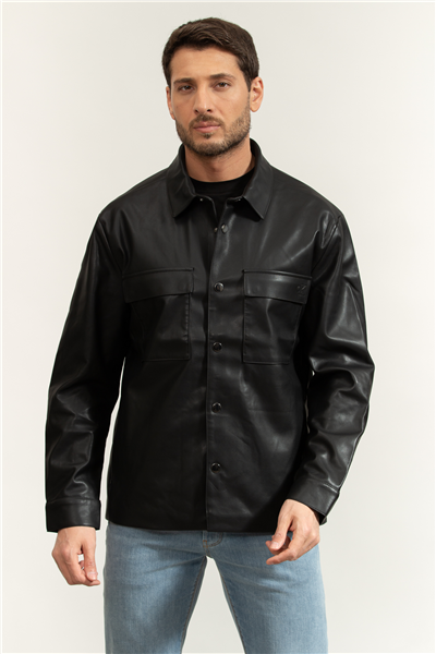Calvin Klein LS Faux Leather Shirt Jacket Erkek Deri Mont