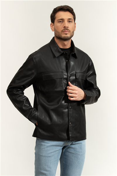 Calvin Klein LS Faux Leather Shirt Jacket Erkek Deri Mont