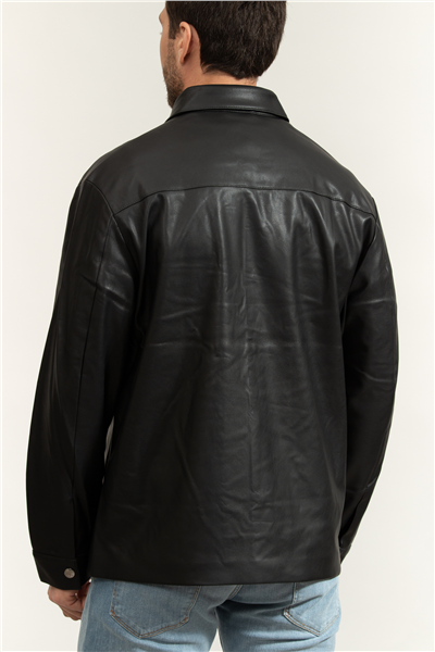 Calvin Klein LS Faux Leather Shirt Jacket Erkek Deri Mont