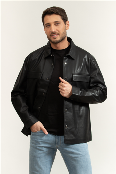 Calvin Klein LS Faux Leather Shirt Jacket Erkek Deri Mont