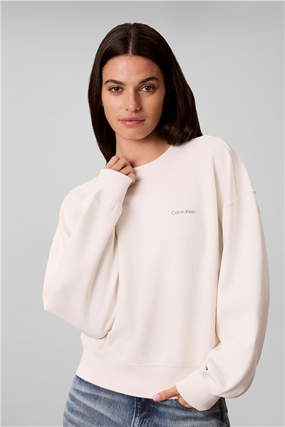 Calvin Klein Ls Feminine Logo French Terry Cr Kadın Bisiklet Yaka Sweatshirt Beyaz