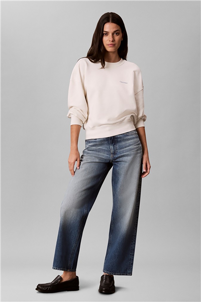 Calvin Klein Ls Feminine Logo French Terry Cr Kadın Bisiklet Yaka Sweatshirt Beyaz