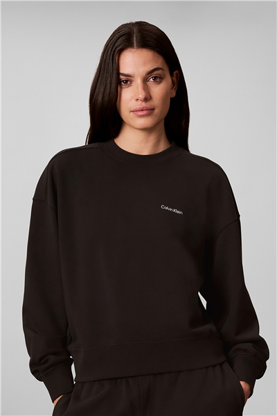 Calvin Klein Ls Feminine Logo French Terry Cr Kadın Bisiklet Yaka Sweatshirt Siyah
