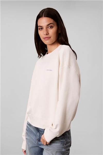 Calvin Klein Ls Feminine Logo French Terry Cr Kadın Bisiklet Yaka Sweatshirt Beyaz