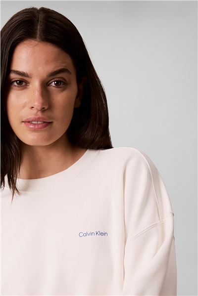 Calvin Klein Ls Feminine Logo French Terry Cr Kadın Bisiklet Yaka Sweatshirt Beyaz
