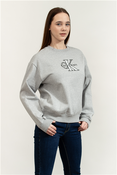 Calvin Klein LS Foil Monologo French Terry Rl Kadın Bisiklet Yaka Sweatshirt