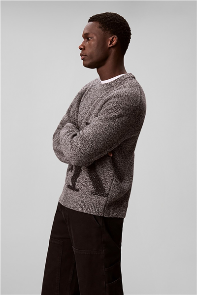 Calvin Klein Ls Lambswool Blend Monogram Crew Erkek Triko Gri