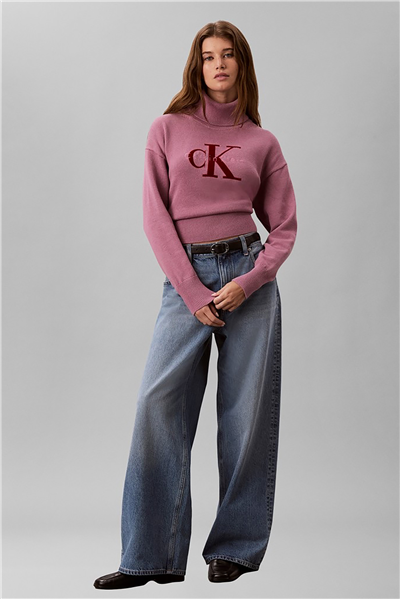 Calvin Klein Ls Logo Tneck Pullover Kadın Triko