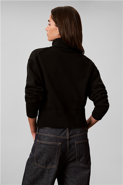 Calvin Klein Ls Logo Tneck Pullover Kadın Triko Siyah