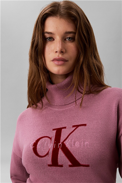 Calvin Klein Ls Logo Tneck Pullover Kadın Triko