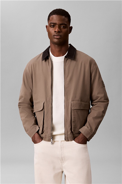 Calvin Klein Ls Matty Canvas Contrast Collar Erkek Mont Gri