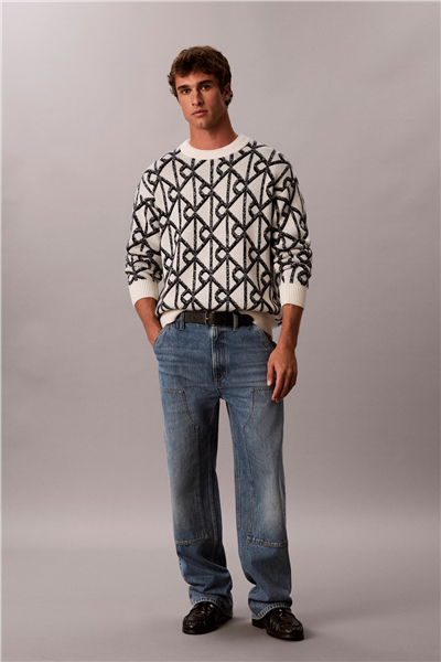 Calvin Klein Ls Merino Blend Emblem Crew 5Gg Erkek Triko Beyaz