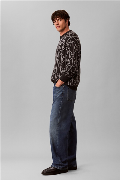 Calvin Klein Ls Merino Blend Emblem Crew 5Gg Erkek Triko Gri