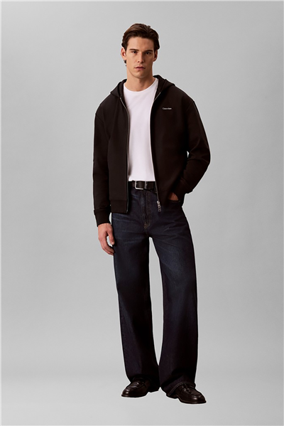 Calvin Klein Ls Micro Logo Dbl Fz Hoodie Erkek Kapüşonlu Sweatshirt Siyah