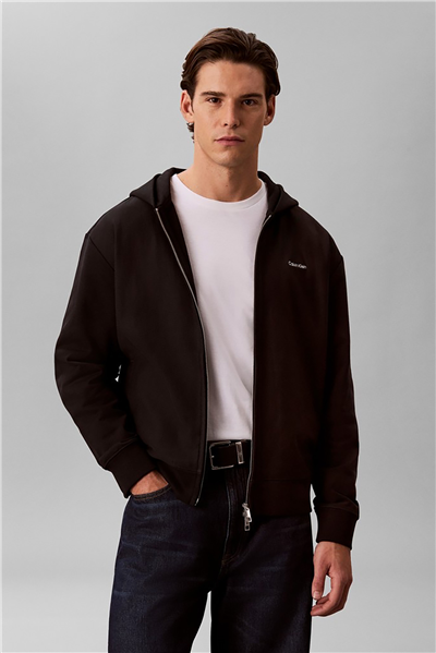 Calvin Klein Ls Micro Logo Dbl Fz Hoodie Erkek Kapüşonlu Sweatshirt Siyah