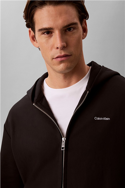 Calvin Klein Ls Micro Logo Dbl Fz Hoodie Erkek Kapüşonlu Sweatshirt Siyah