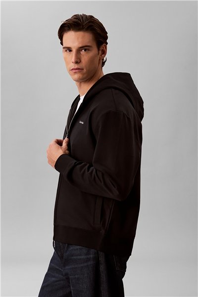 Calvin Klein Ls Micro Logo Dbl Fz Hoodie Erkek Kapüşonlu Sweatshirt Siyah