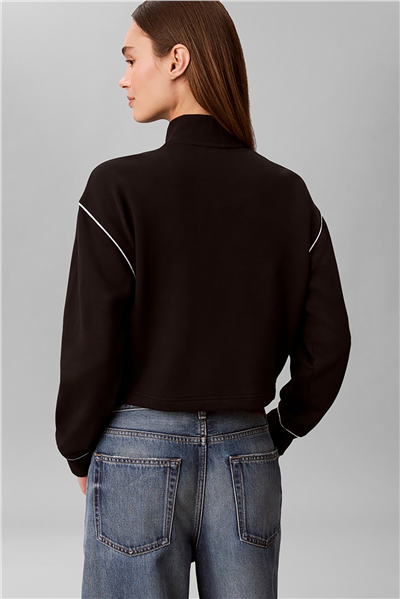 Calvin Klein Ls Monogram Terry Contrast Pipin Kadın Bisiklet Yaka Sweatshirt Siyah