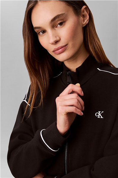 Calvin Klein Ls Monogram Terry Contrast Pipin Kadın Bisiklet Yaka Sweatshirt Siyah