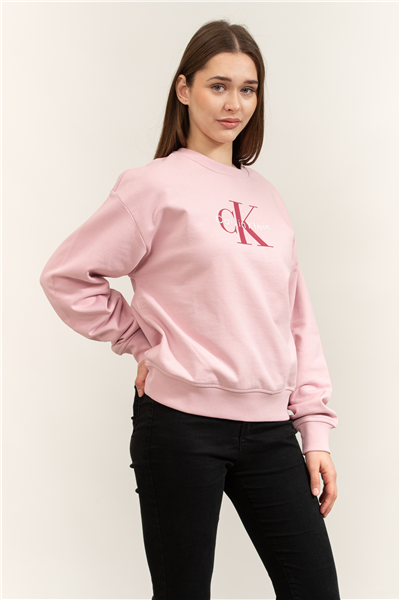 Calvin Klein Ls Monologo French Terry Rlxd Cn Kadın Bisiklet Yaka Sweatshirt
