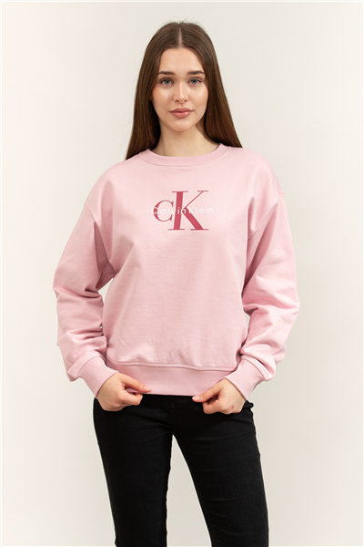 Calvin Klein Ls Monologo French Terry Rlxd Cn Kadın Bisiklet Yaka Sweatshirt