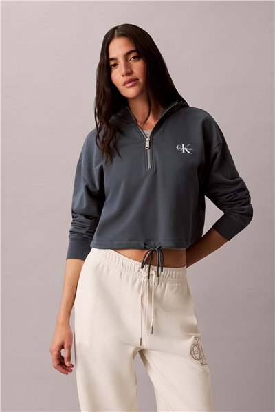 Calvin Klein Ls Monologo Terry Cropped Tie Hz Kadın Kapüşonlu Sweatshirt