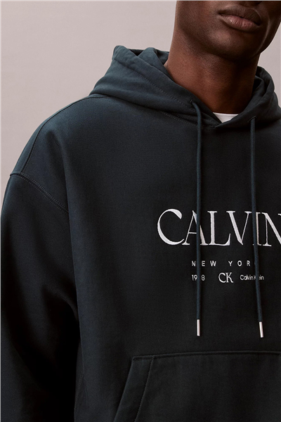 Calvin Klein LS Premium Fleece Calvin Graphic Erkek Kapüşonlu Sweatshirt Mavi
