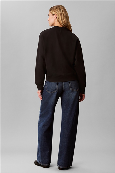 Calvin Klein Ls Premium Fleece Script Vneck P Kadın V Yaka Sweatshirt Siyah