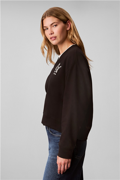 Calvin Klein Ls Premium Fleece Script Vneck P Kadın V Yaka Sweatshirt Siyah