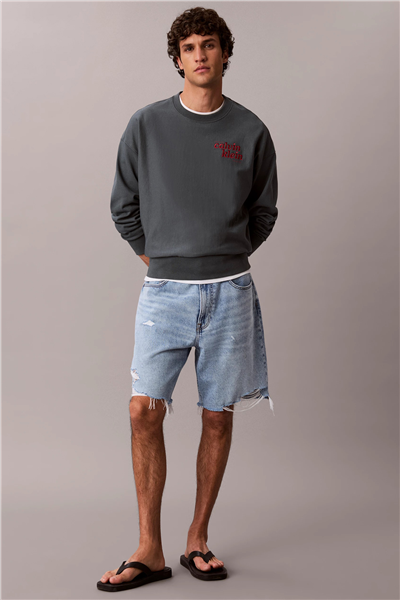 Calvin Klein Ls Premium Terry Grph Crewneck Erkek Bisiklet Yaka Sweatshirt