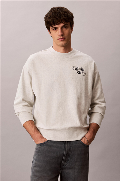 Calvin Klein Ls Premium Terry Grph Crewneck Erkek Bisiklet Yaka Sweatshirt Beyaz