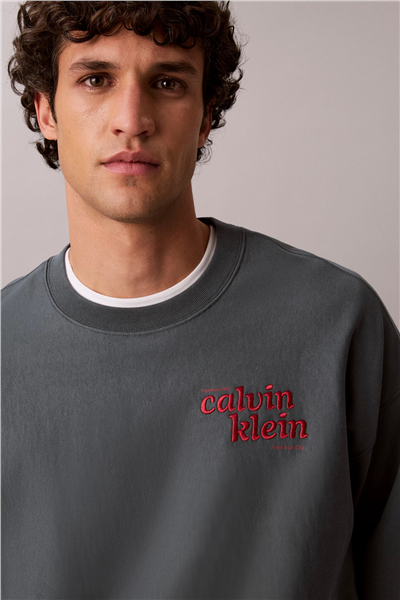 Calvin Klein Ls Premium Terry Grph Crewneck Erkek Bisiklet Yaka Sweatshirt