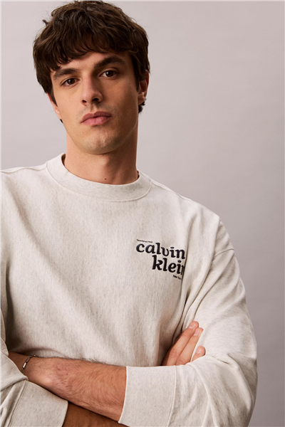 Calvin Klein Ls Premium Terry Grph Crewneck Erkek Bisiklet Yaka Sweatshirt Beyaz