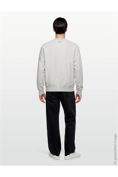 Calvin Klein Ls Premium Terry Grph Crewneck Erkek Bisiklet Yaka Sweatshirt Beyaz