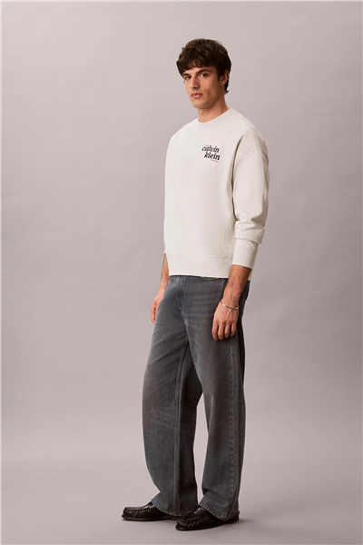 Calvin Klein Ls Premium Terry Grph Crewneck Erkek Bisiklet Yaka Sweatshirt Beyaz