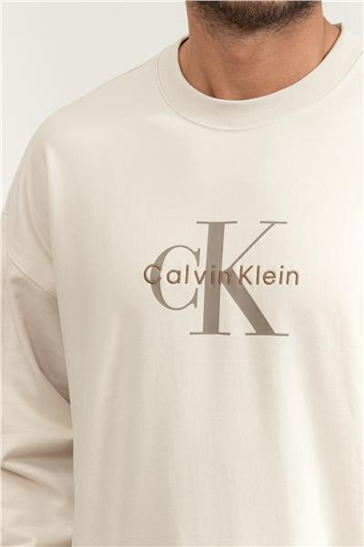 Calvin Klein Ls Premium Terry Monologo Cn Erkek Bisiklet Yaka Sweatshirt