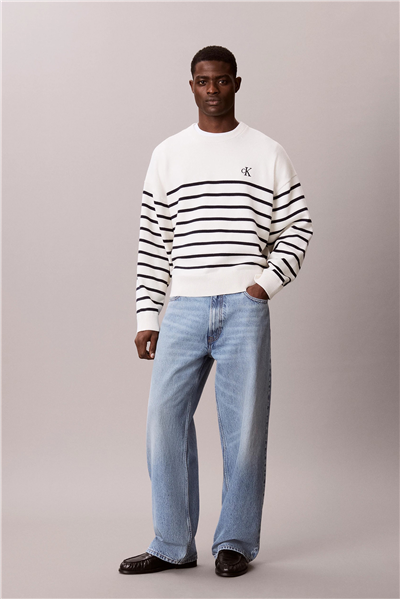 Calvin Klein Ls Rlxd Cotton Crewnk Swtr 7Gg Erkek Triko Beyaz
