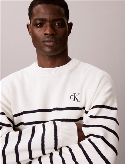 Calvin Klein Ls Rlxd Cotton Crewnk Swtr 7Gg Erkek Triko Beyaz
