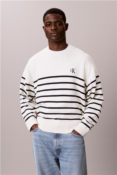 Calvin Klein Ls Rlxd Cotton Crewnk Swtr 7Gg Erkek Triko Beyaz