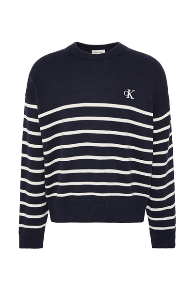 Calvin Klein Ls Rlxd Cotton Crewnk Swtr 7Gg Erkek Triko Lacivert