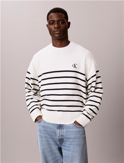 Calvin Klein Ls Rlxd Cotton Crewnk Swtr 7Gg Erkek Triko Beyaz