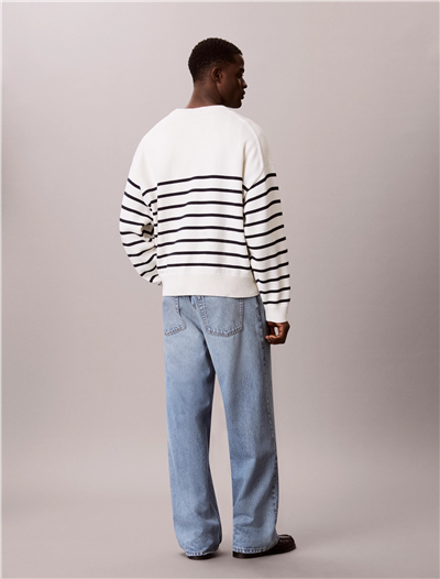 Calvin Klein Ls Rlxd Cotton Crewnk Swtr 7Gg Erkek Triko Beyaz