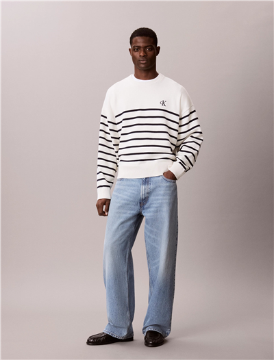 Calvin Klein Ls Rlxd Cotton Crewnk Swtr 7Gg Erkek Triko Beyaz