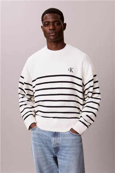 Calvin Klein Ls Rlxd Cotton Crewnk Swtr 7Gg Erkek Triko Beyaz
