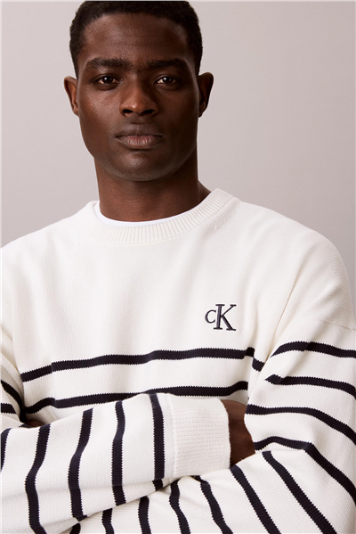 Calvin Klein Ls Rlxd Cotton Crewnk Swtr 7Gg Erkek Triko Beyaz